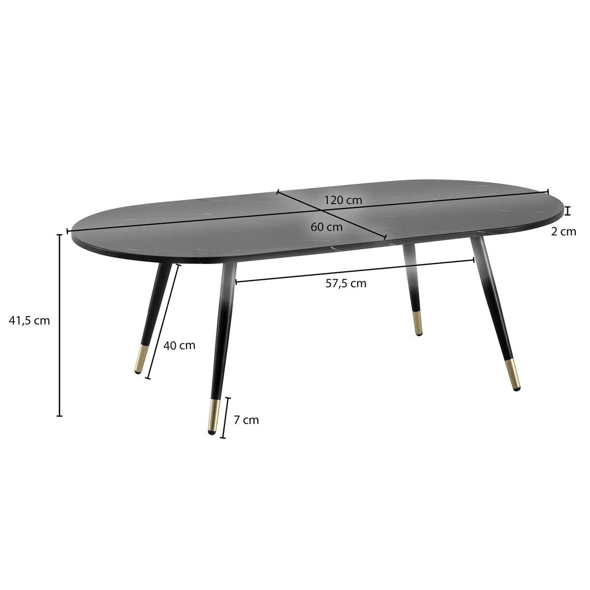 Wohnling Couchtisch schwarz Marmor B/H/T: ca. 120x42x60 cm