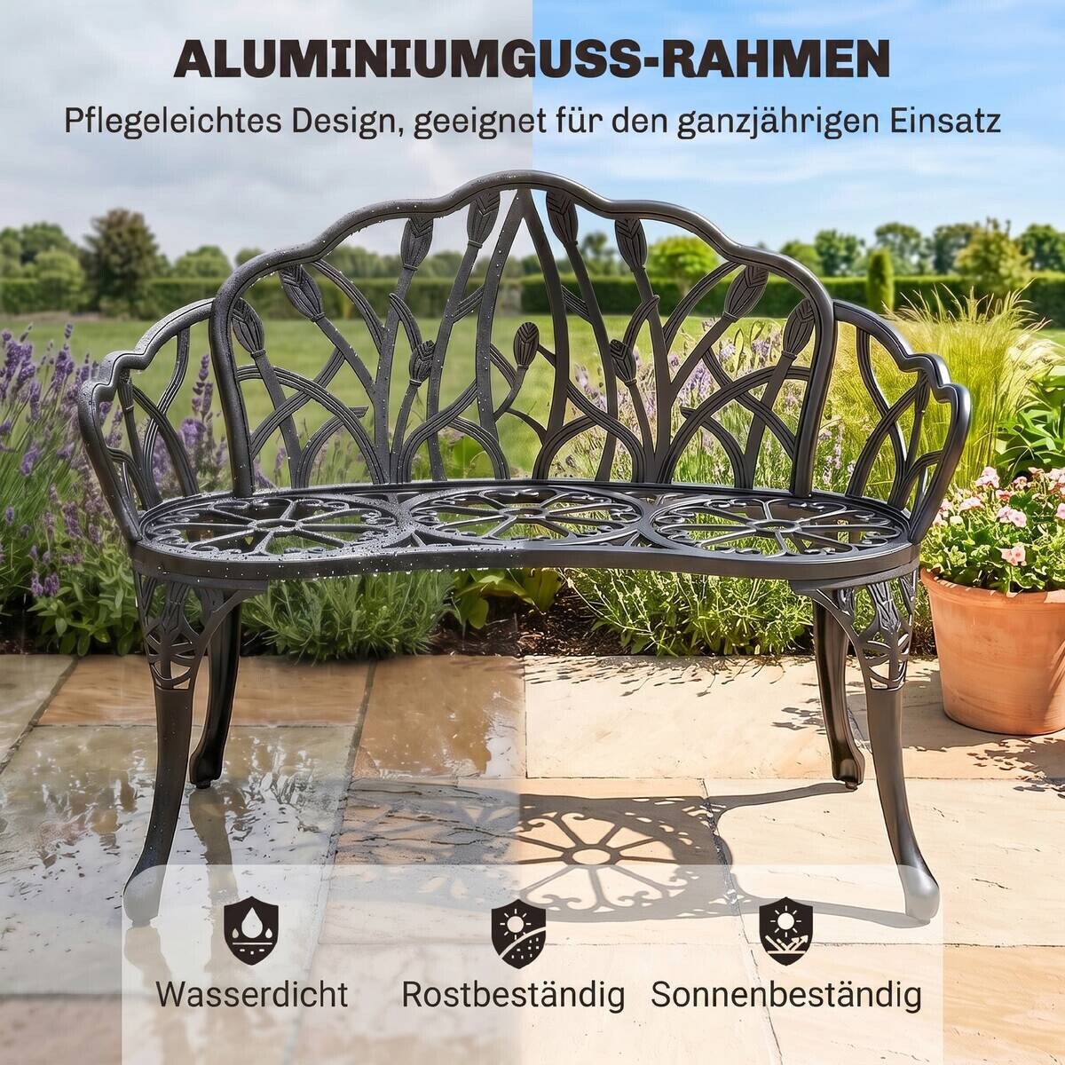 Outsunny Gartenbank schwarz Aluminium B/H/L: ca. 57x78x99 cm