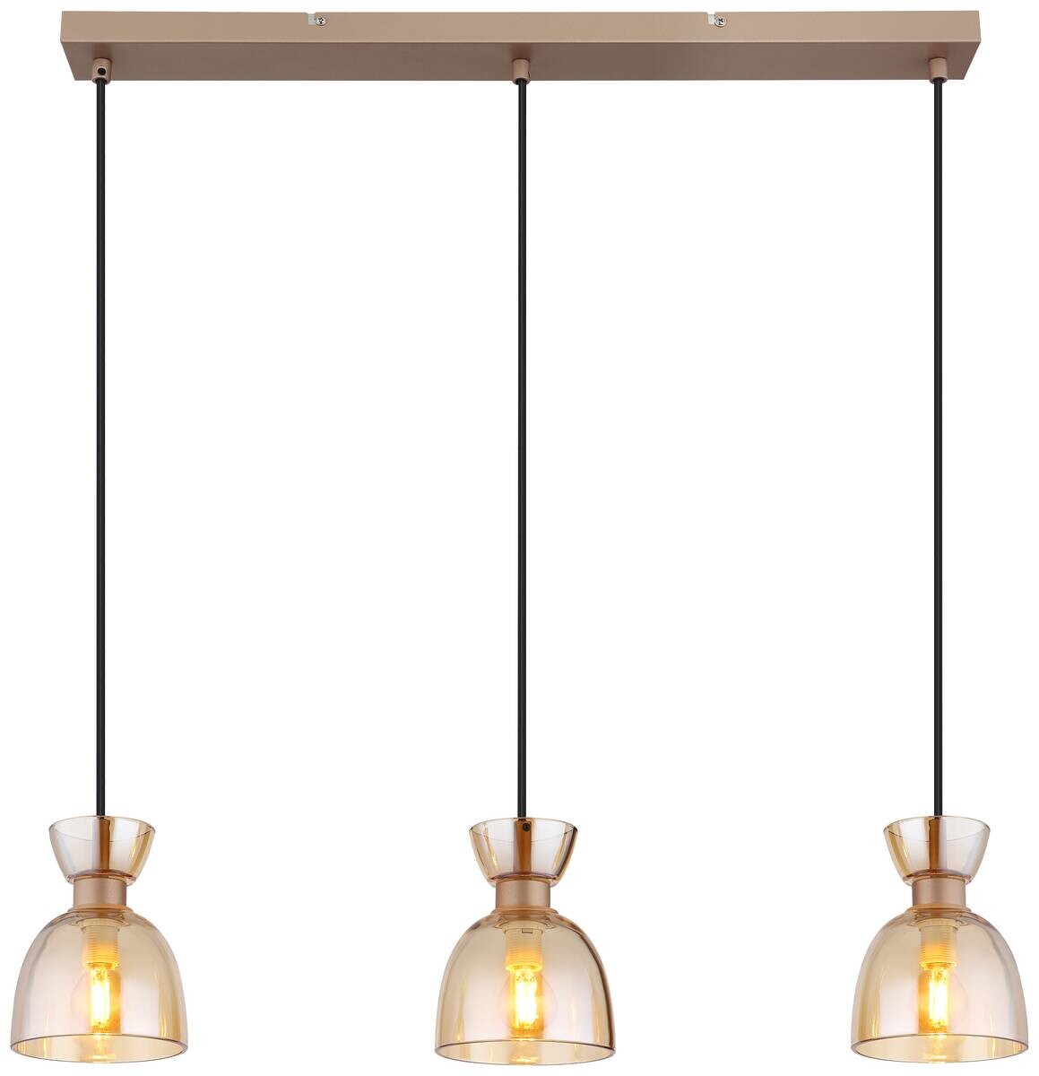 GLOBO Pendelleuchte schwarz amber kaffee Glas Metall B/H: ca. 65x120 cm E14 3 Brennstellen