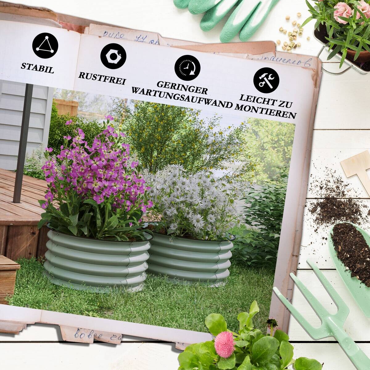 Outsunny Hochbeet-Set grün Stahl B/H/L: ca. 60x30x60 cm