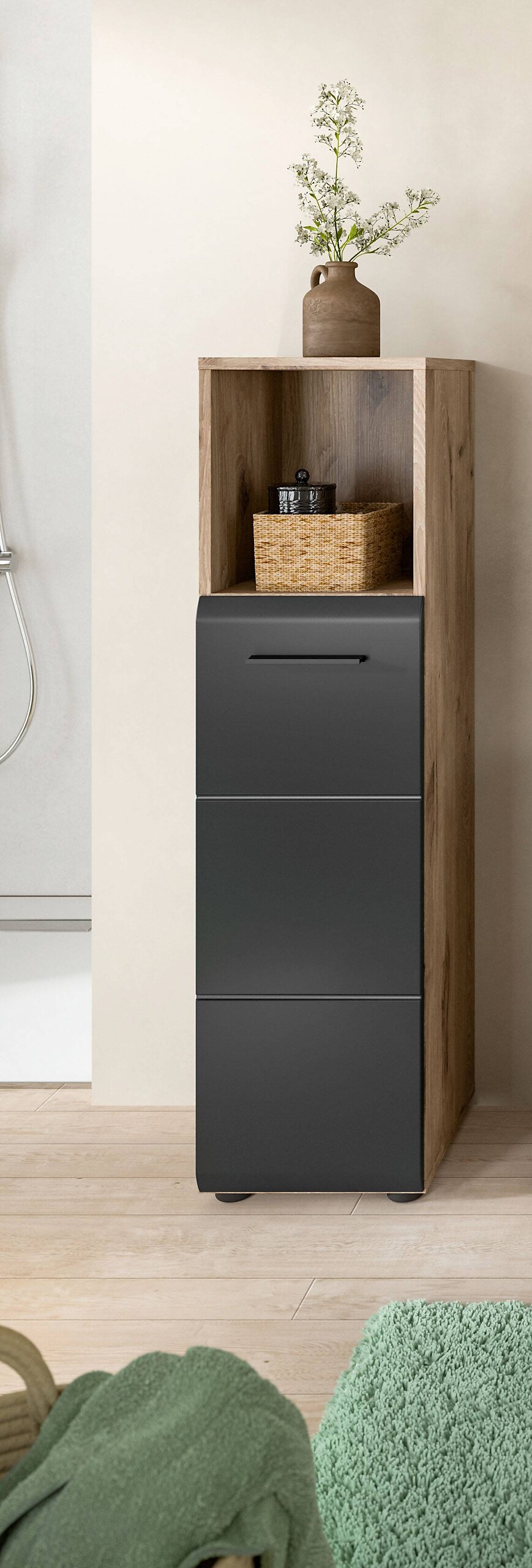 Schrank Ice Nox Oak Nachbildung schwarz matt B/H/T: ca. 30x110x30 cm