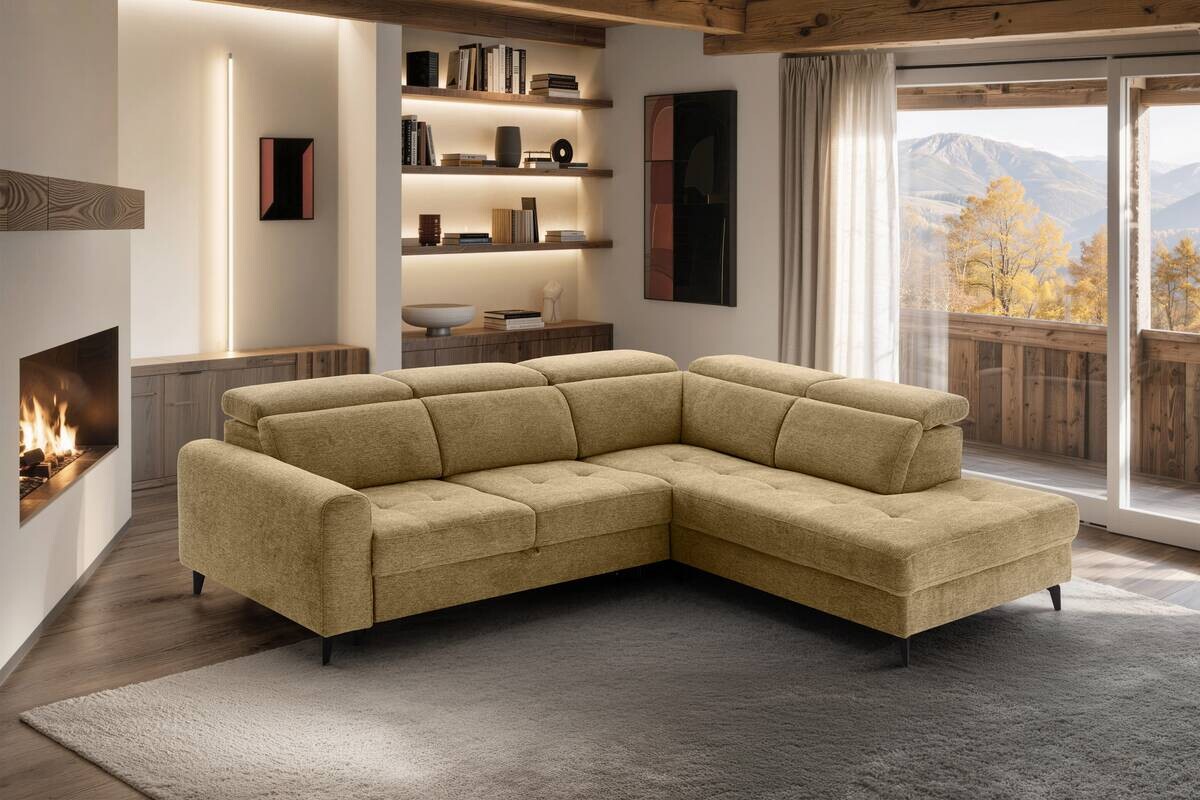 Ecksofa mit Bettfunktion gelb Flachgewebe B/H/T: ca. 258x96x221 cm