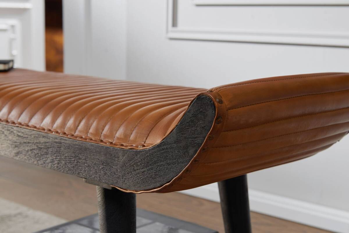 Wohnling Sitzbank braun schwarz Leder Echtholz B/H/T: ca. 125x51x38 cm