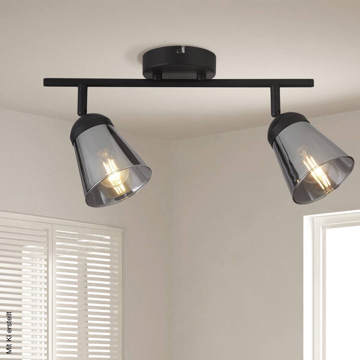 Searchlight Strahler Mega schwarz Glas Stahl B/H/L: ca. 25x20x50 cm E14 2 Brennstellen