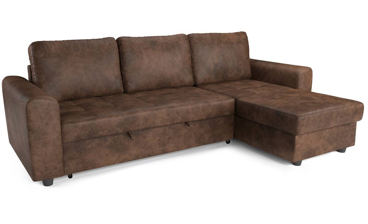 Ecksofa mit Bettfunktion und Bettkasten hellbraun Microfaser B/T: ca. 245x155 cm