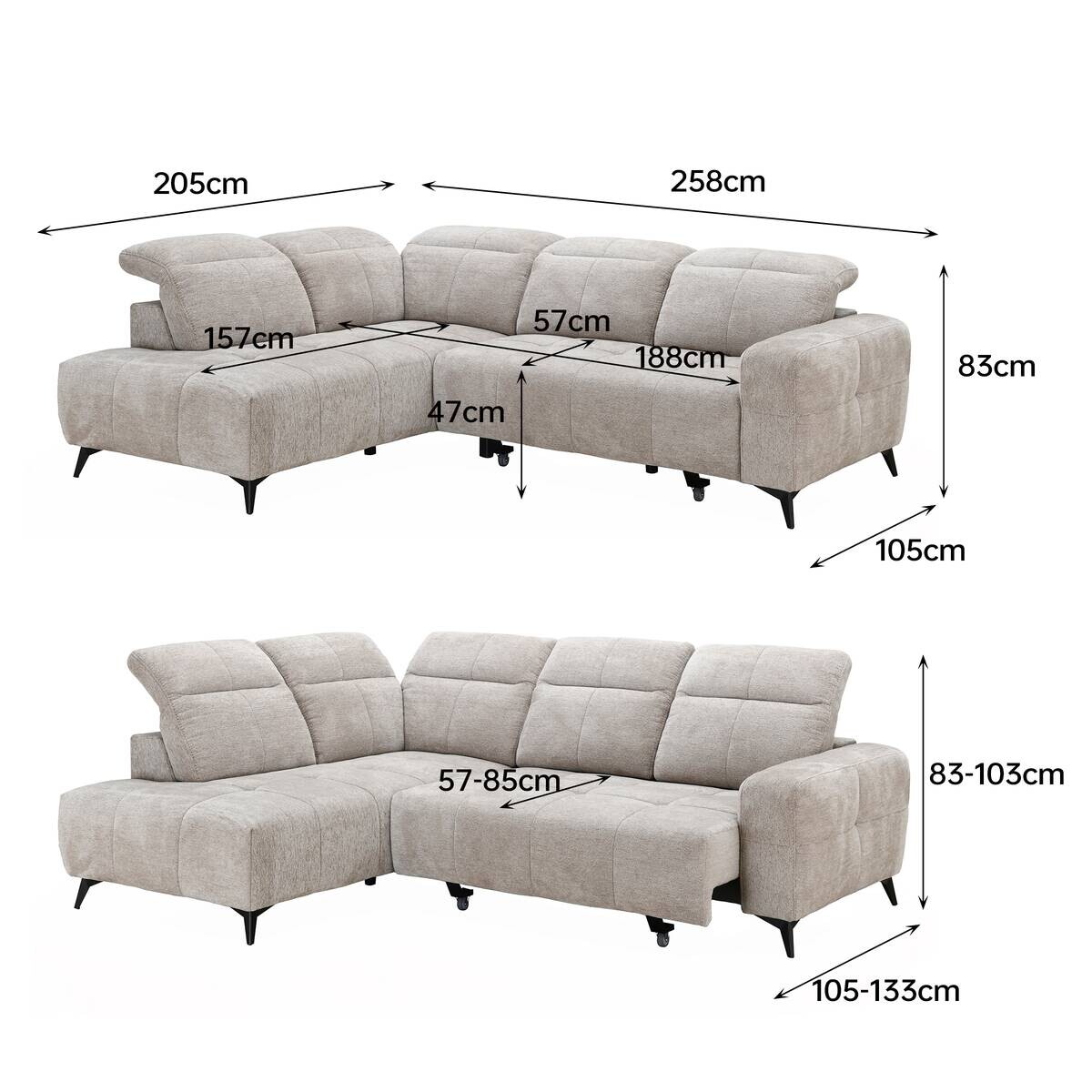 Ecksofa beige Polyester B/H/T: ca. 258x83x205 cm
