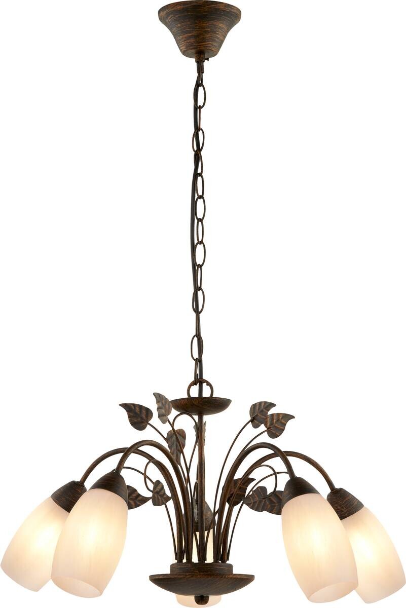 GLOBO Pendelleuchte VENEZIA 30800523X rost warmweiß Metall Glas H/D: ca. 150x50 cm E14 5 Brennstellen