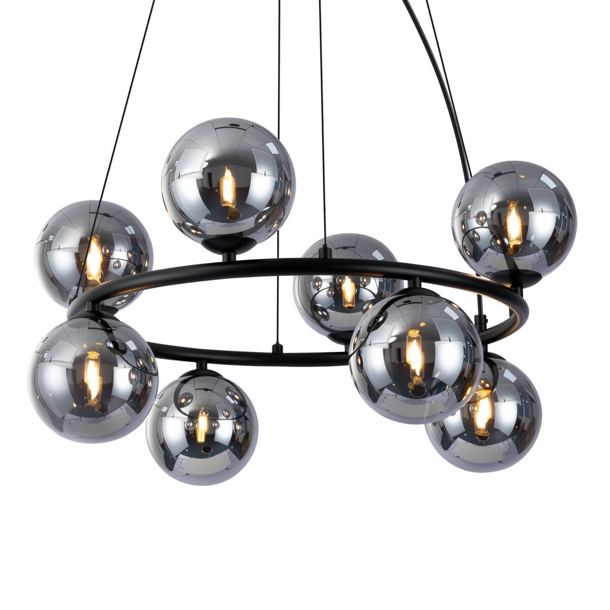 POCOline Pendelleuchte Noir schwarz Metall Glas H/D: ca. 120x55 cm G9 8 Brennstellen