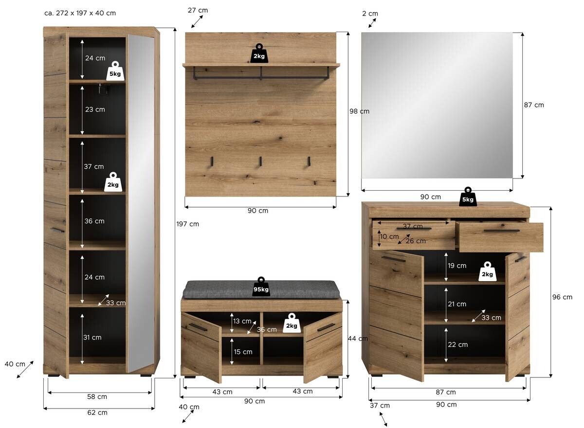 Garderobe SCOUT Evoke Oak Nachbildung B/H/T: ca. 272x197x40 cm