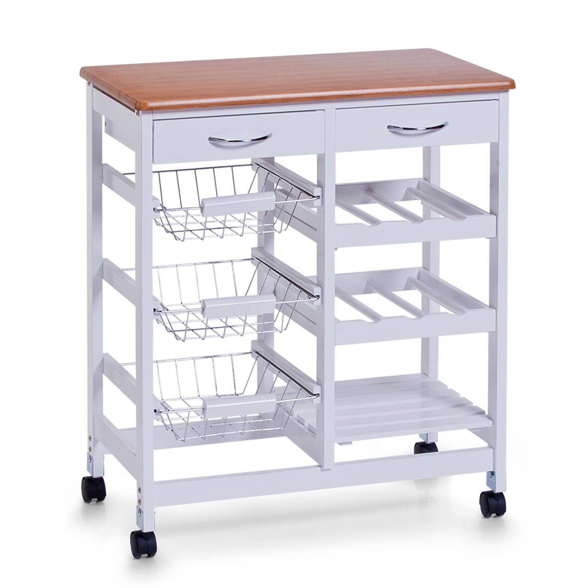 Zeller Küchenrollwagen weiß Bambus B/H/L: ca. 36x76x66 cm