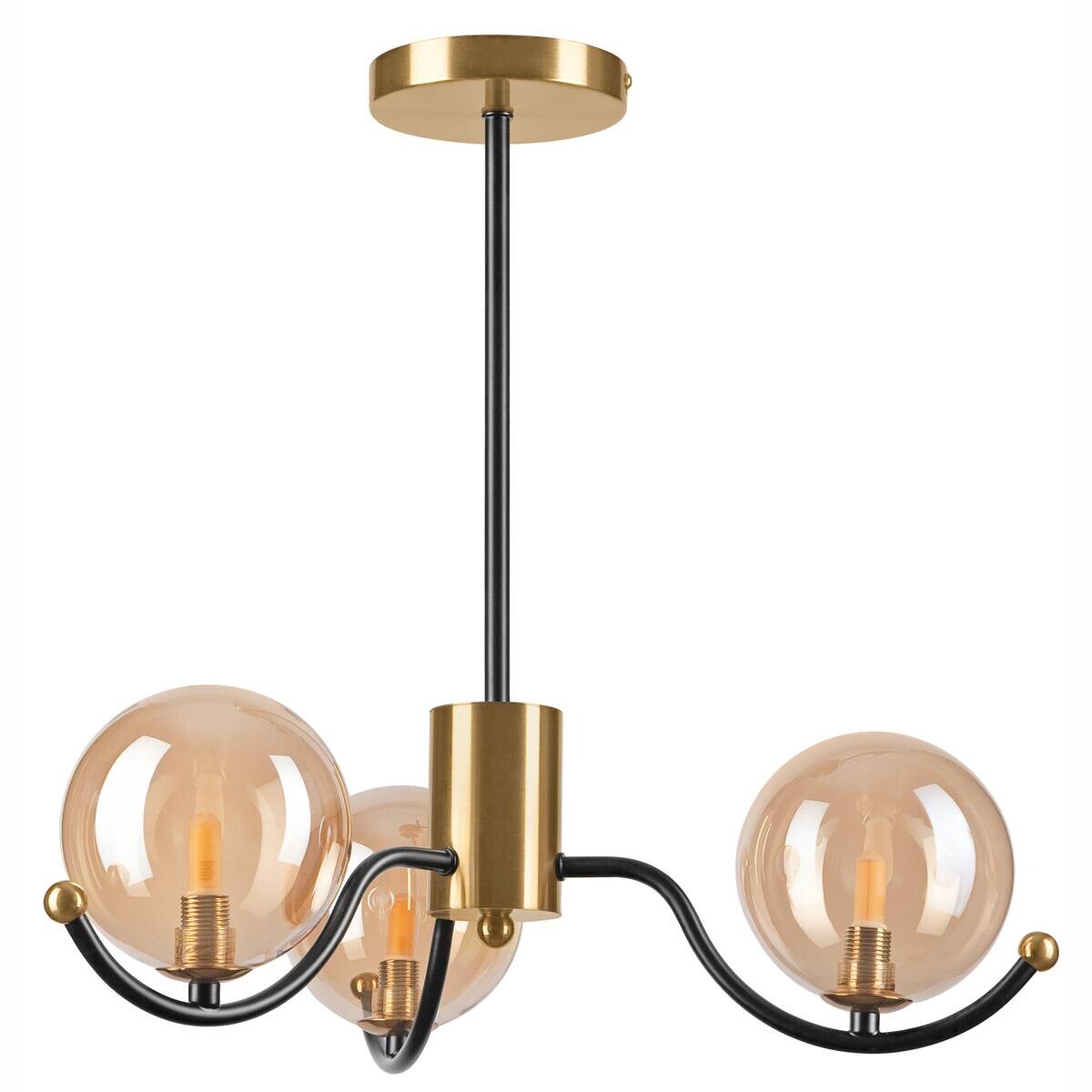 Lamkur Pendelleuchte GEORGIA 49274 schwarz gold Stahl Glas H/L: ca. 48,5x48 cm E27 3 Brennstellen