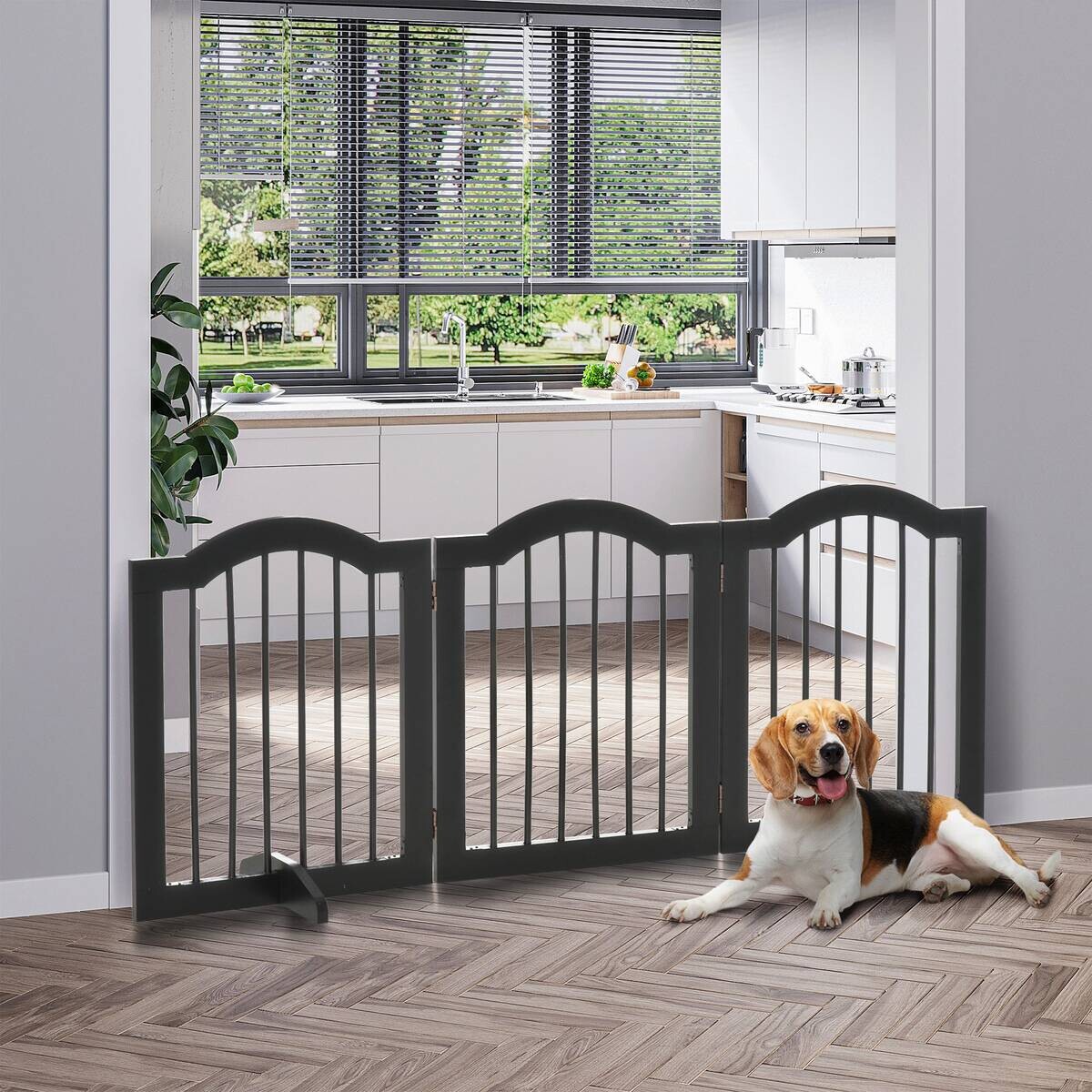 PawHut Hunde-Schutzgitter schwarz Polypropylen B/H/L: ca. 29,5x154,5x61 cm