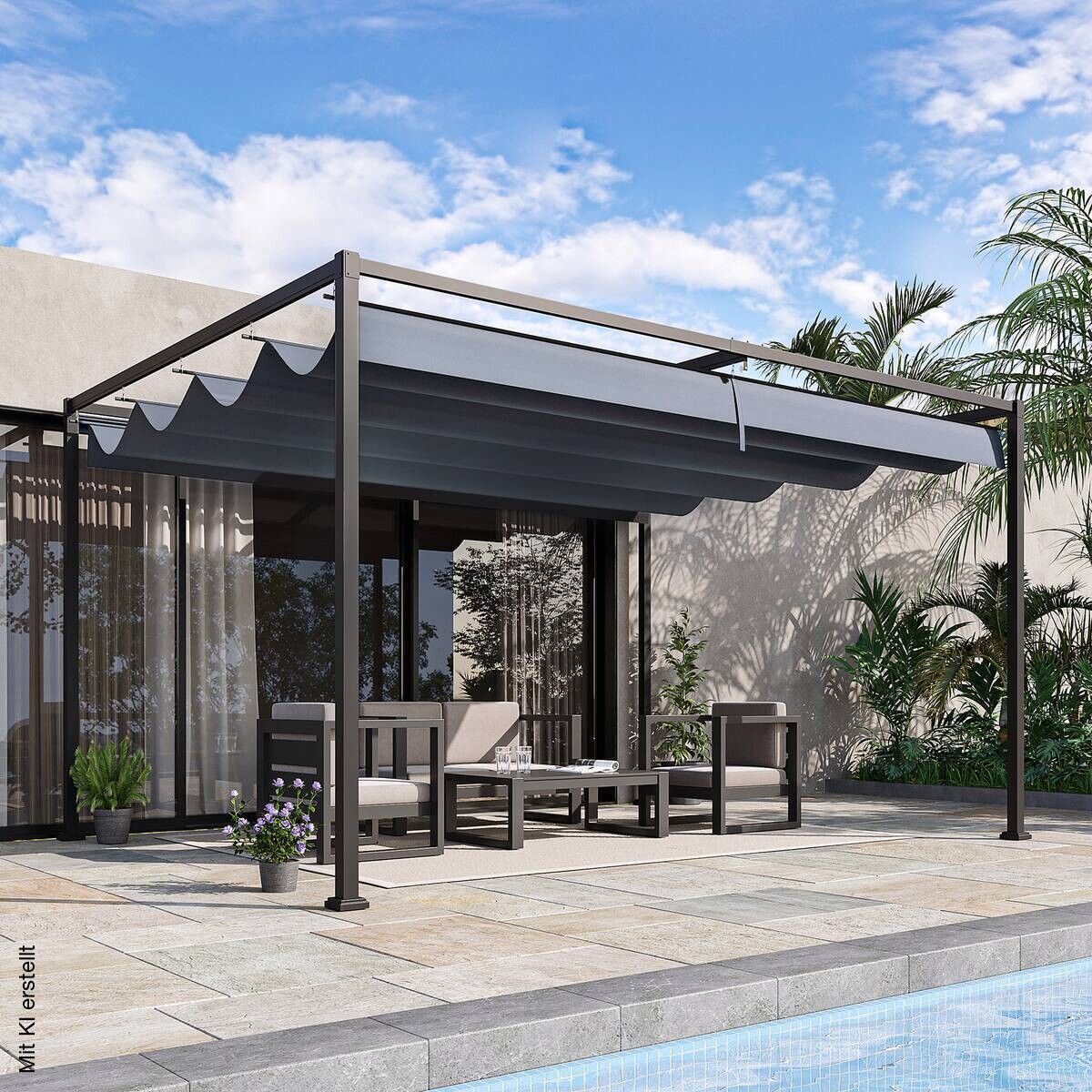 Outsunny Pergola dunkelgrau Stahl B/H/L: ca. 300x222x400 cm