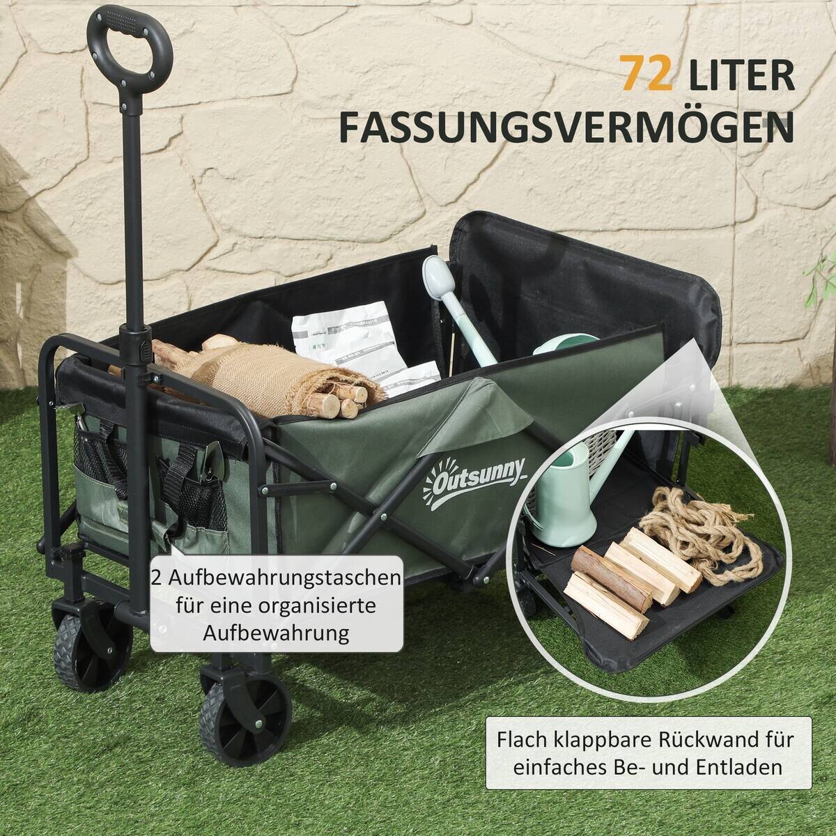 Outsunny Gartenwagen grün Polyester B/H/L: ca. 46x92x114 cm