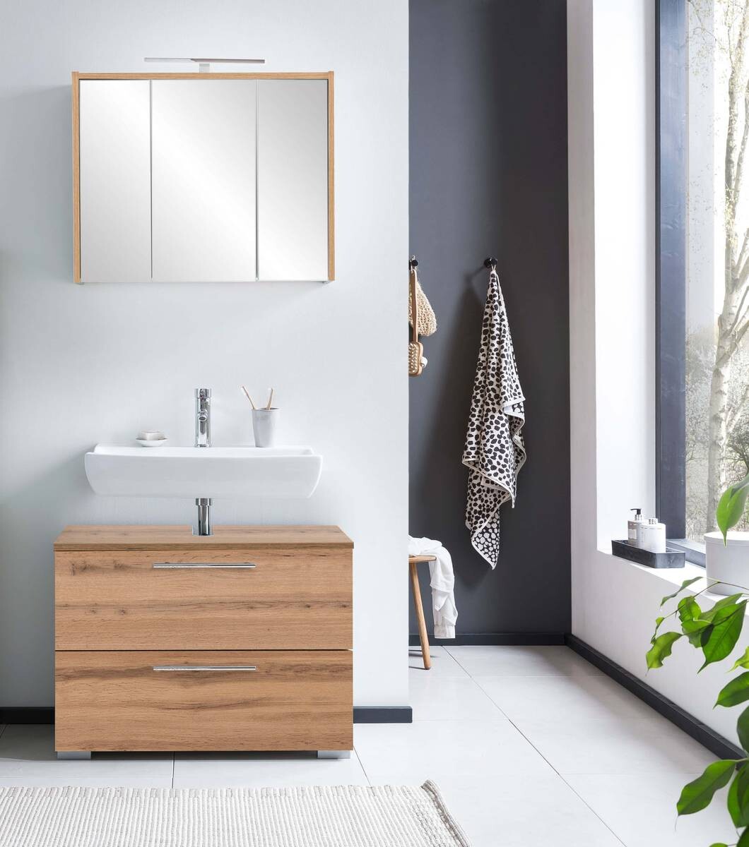 Spiegelschrank Flag Eiche Landhaus Nachbildung B/H/T: ca. 74,5x64x16 cm