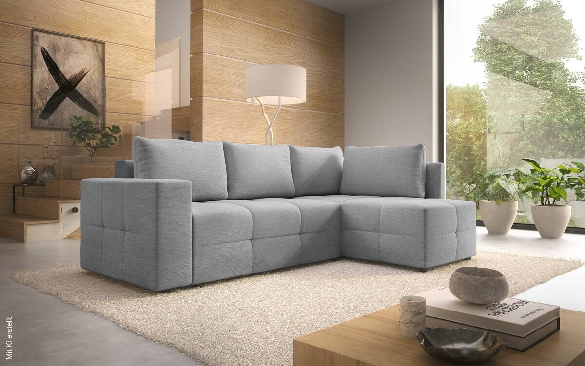 Ecksofa mit Bettfunktion und Bettkasten grau Flachgewebe B/T: ca. 238x167 cm
