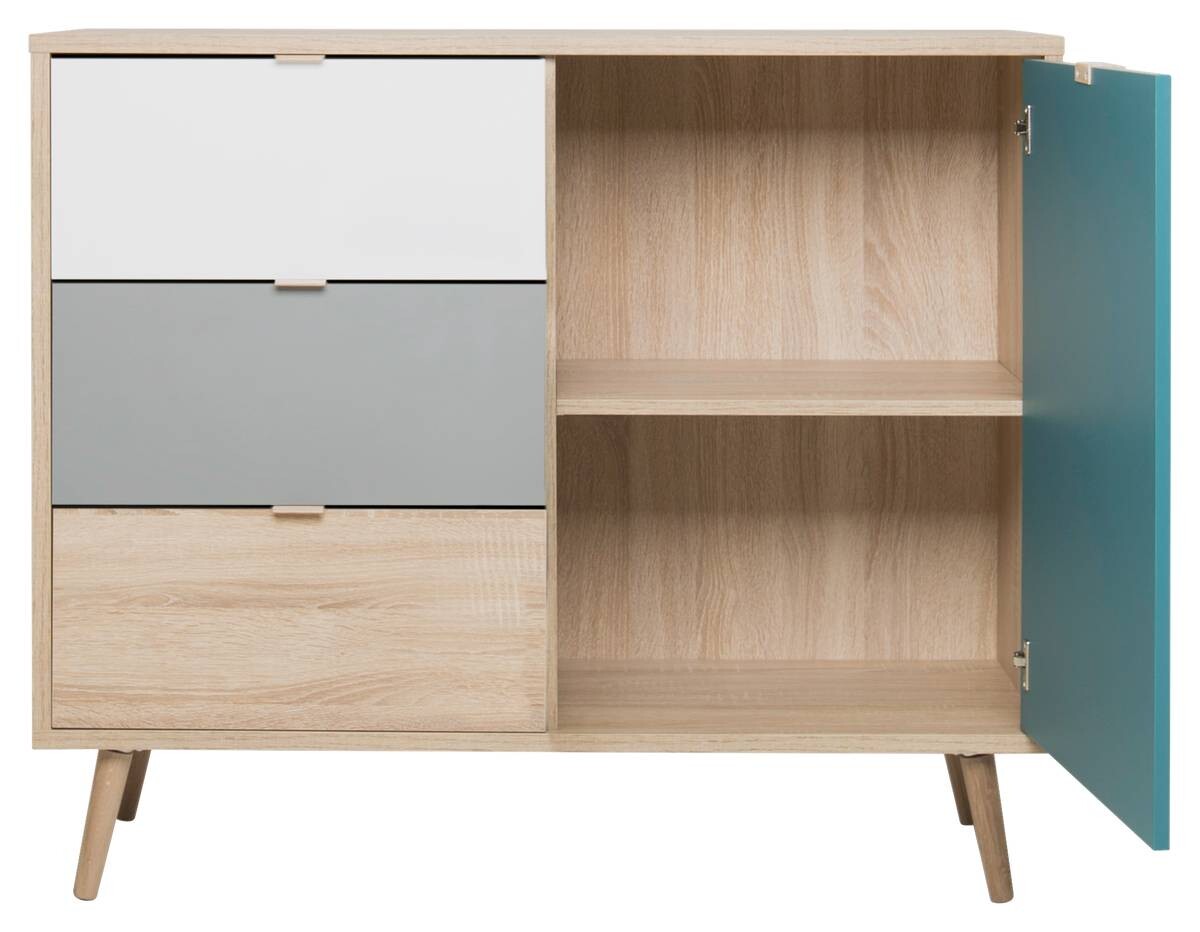 Kommode Cuba Eiche Sonoma Nachbildung weiß grau petrol B/H/T: ca. 103x87x40 cm