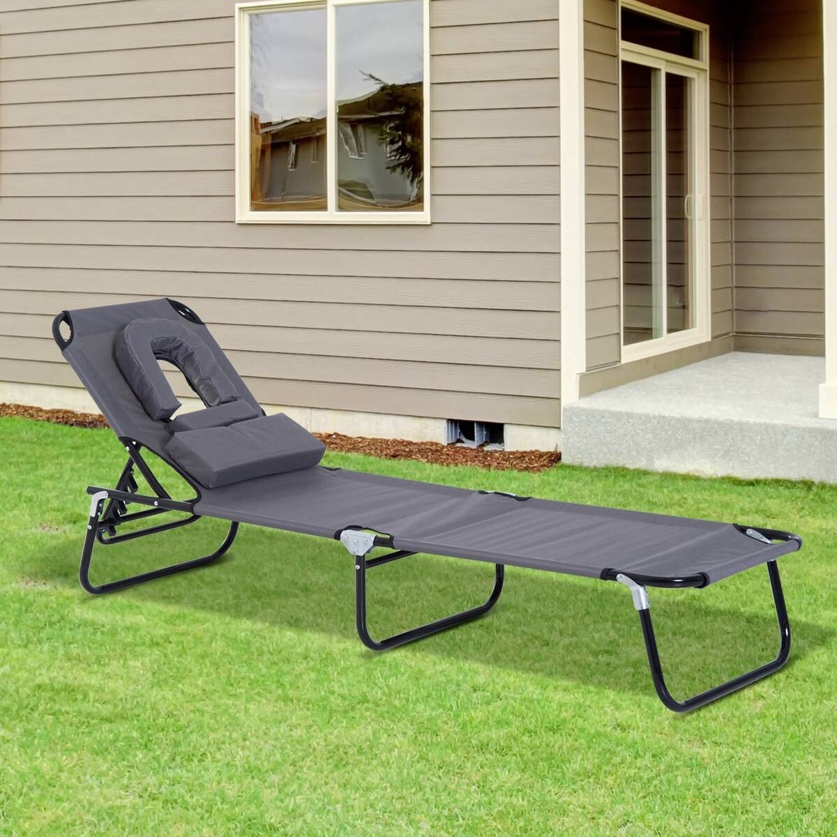 Outsunny Gartenliege grau Metall B/H/L: ca. 56x28x190 cm