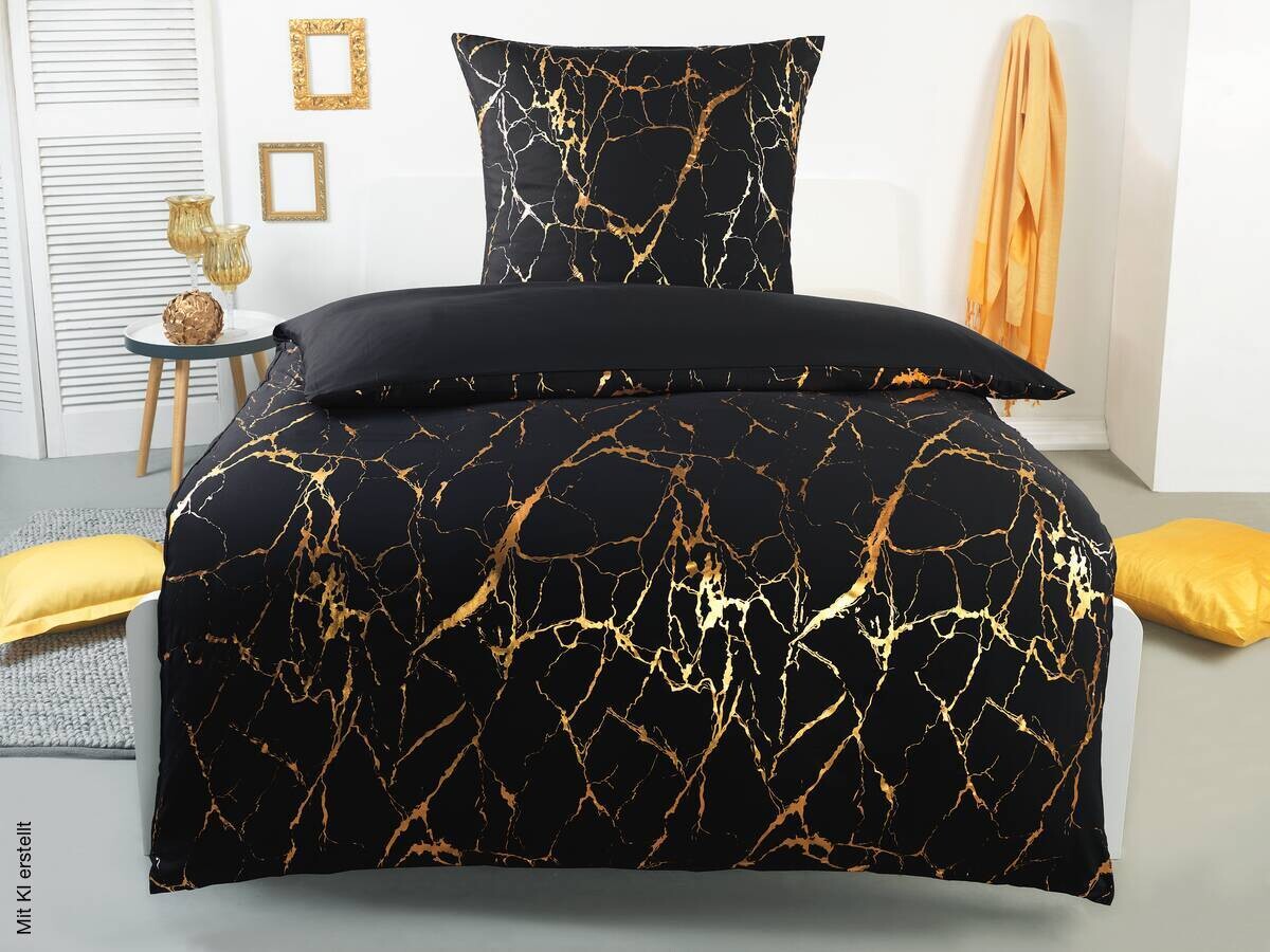 Microfaser Wende Bettwäsche gold schwarz 100% Polyester B/L: ca. 135x200 cm | Gold, schwarz | 135,00/200,00 cm