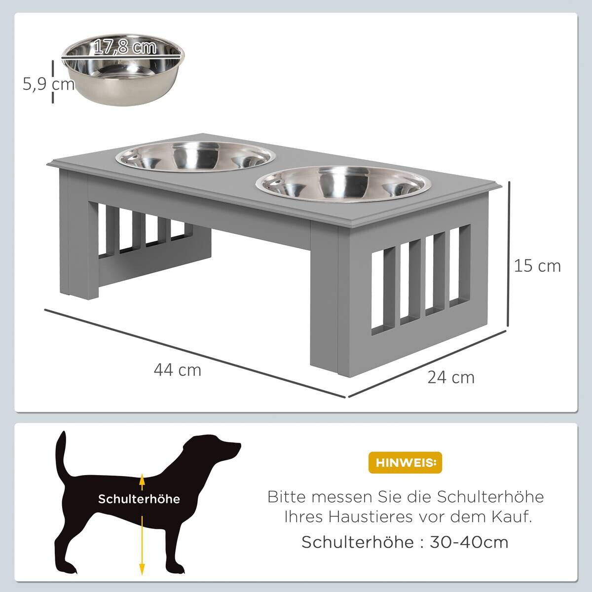 PawHut Futternapf grau MDF B/H/L: ca. 24x15x44 cm