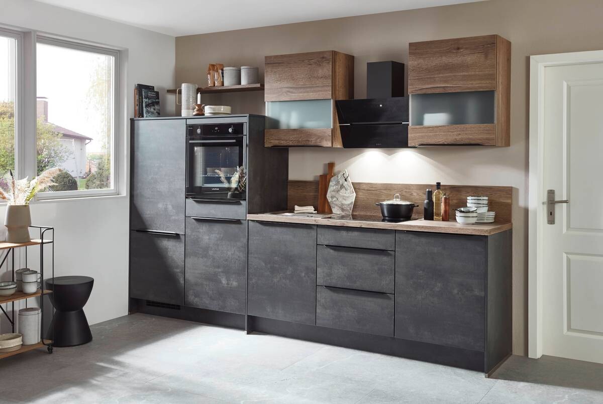 nobilia Küchenblock Laser Schwarzbeton strukturiert Nachbildung B/H/T: ca. 305x215x60 cm