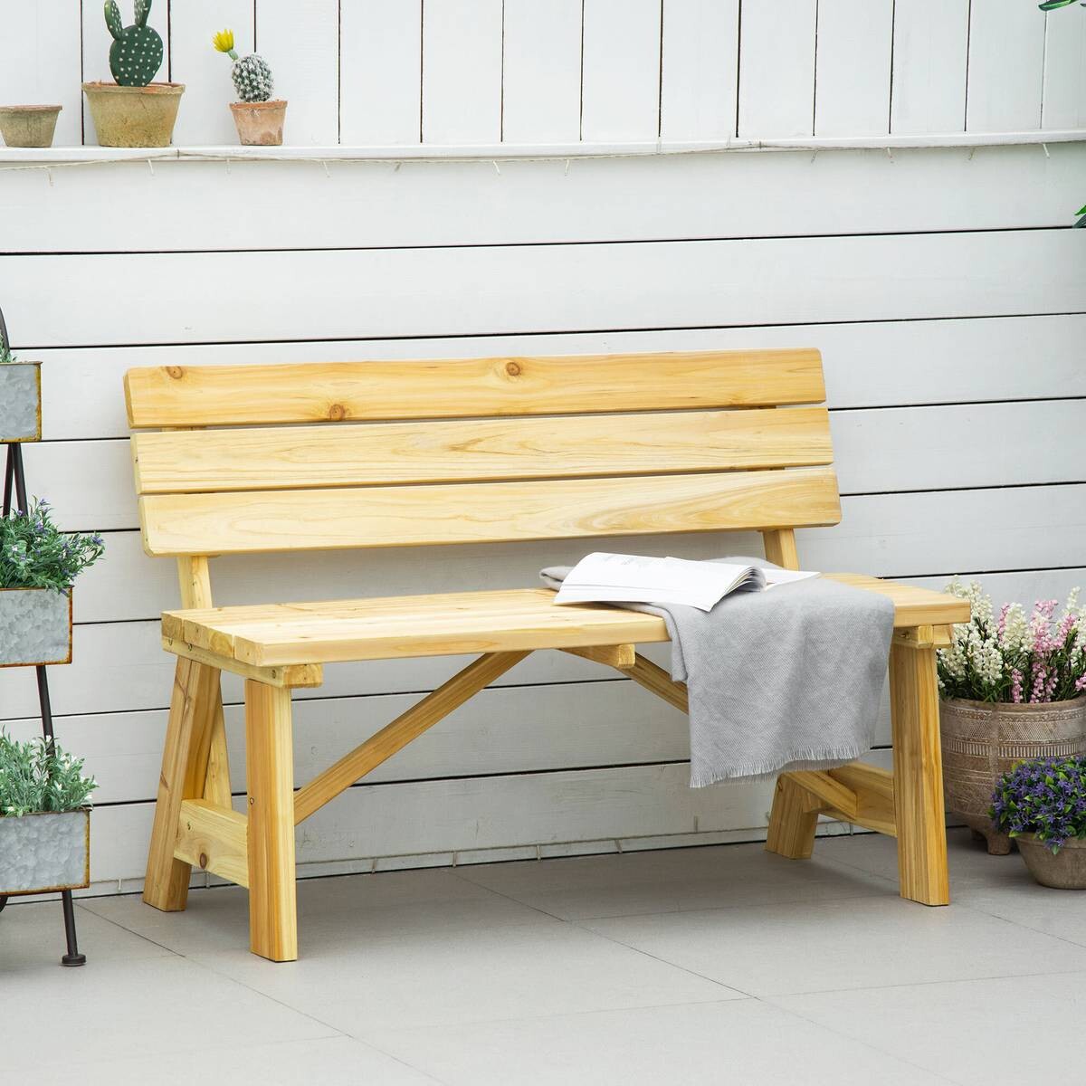 Outsunny Gartenbank natur Kiefer B/H/T: ca. 116x80x56 cm