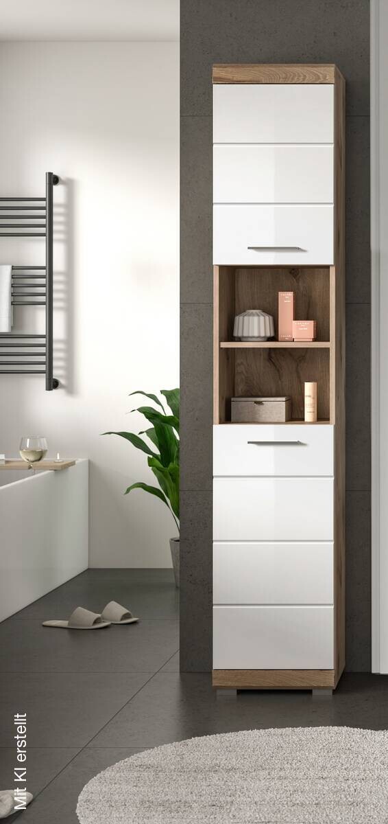 Hochschrank Wave Oak Nachbildung weiß Hochglanz B/H/T: ca. 37x191x31 cm