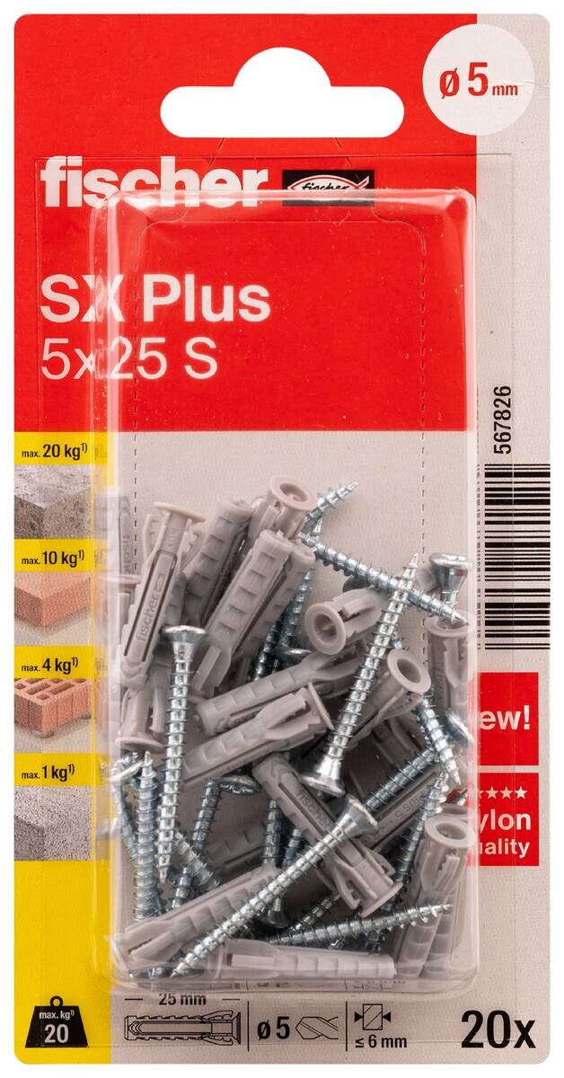 fischer Dübel mit Schraube 20 tlg.