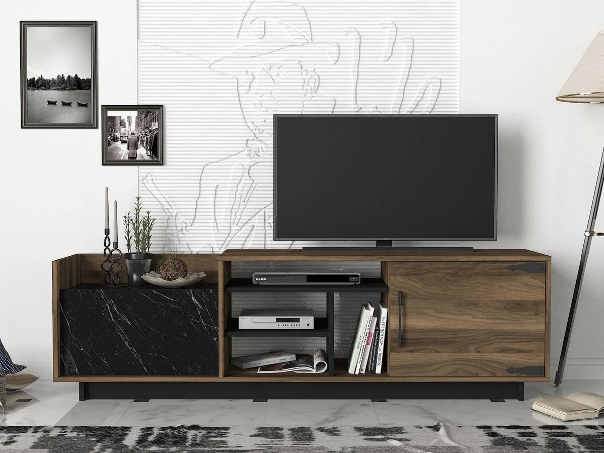 Wohnwand Siento walnuss Nachbildung Marmoroptik B/H/T: ca. 180x55x35 cm