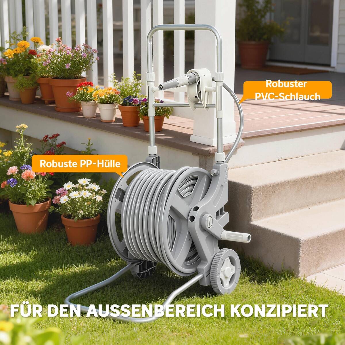Outsunny Schlauchwagen grau B/H/T/L: ca. 44x78x44x45 cm