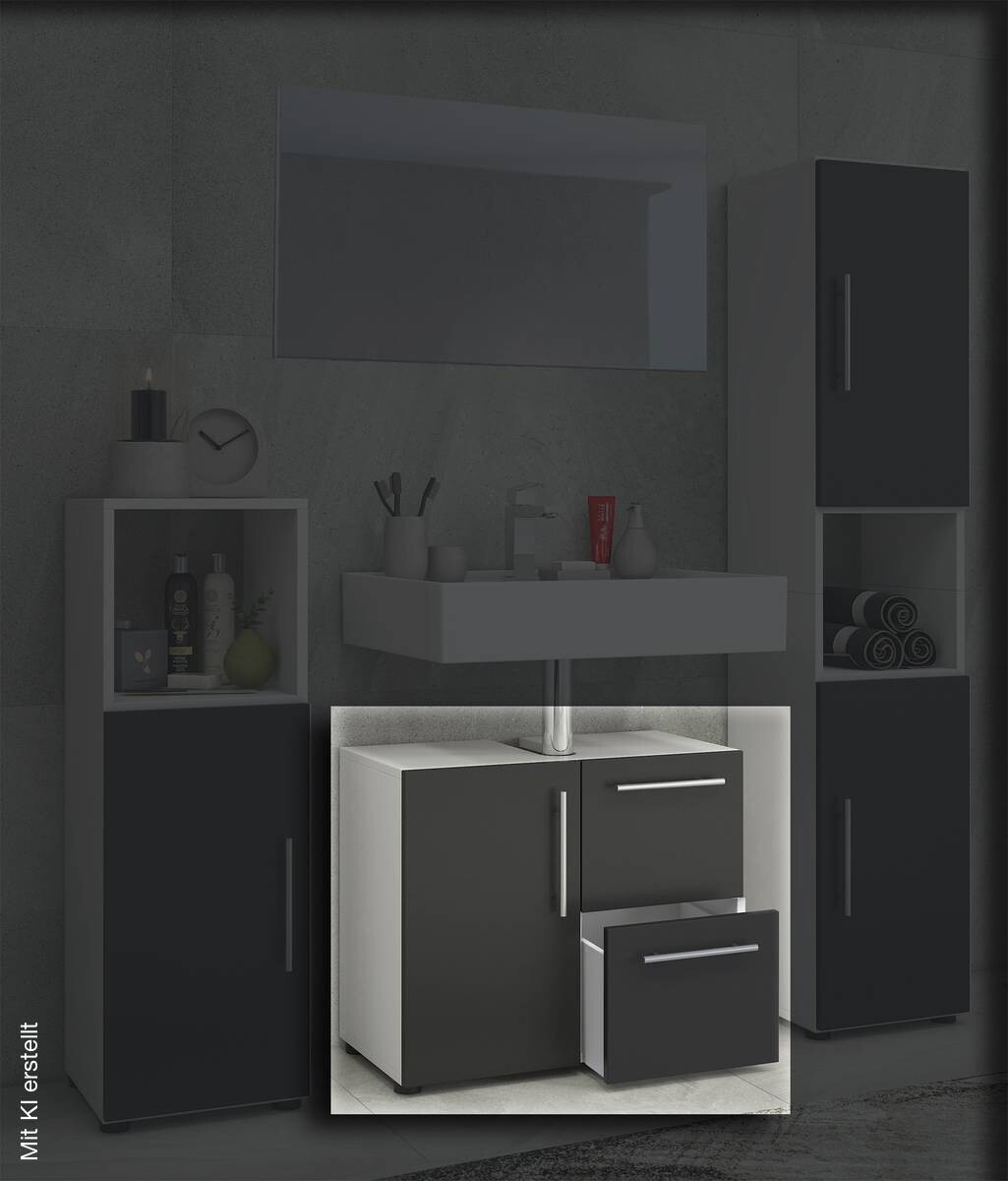 Badunterschrank Flandu weiß schwarz B/H/T: ca. 60x51x30 cm