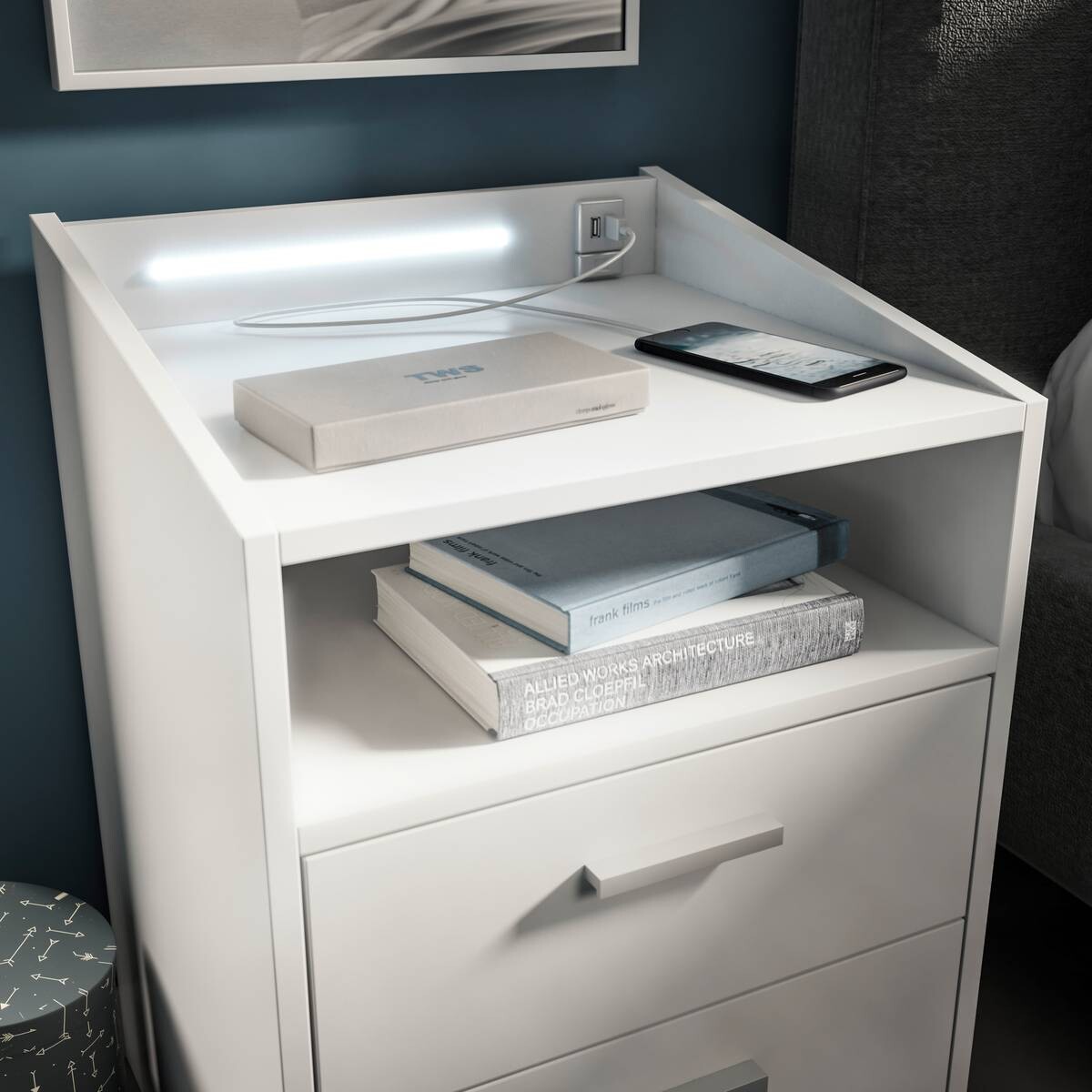 Nachtkonsole Lumo weiß B/H/T: ca. 46x67x42 cm