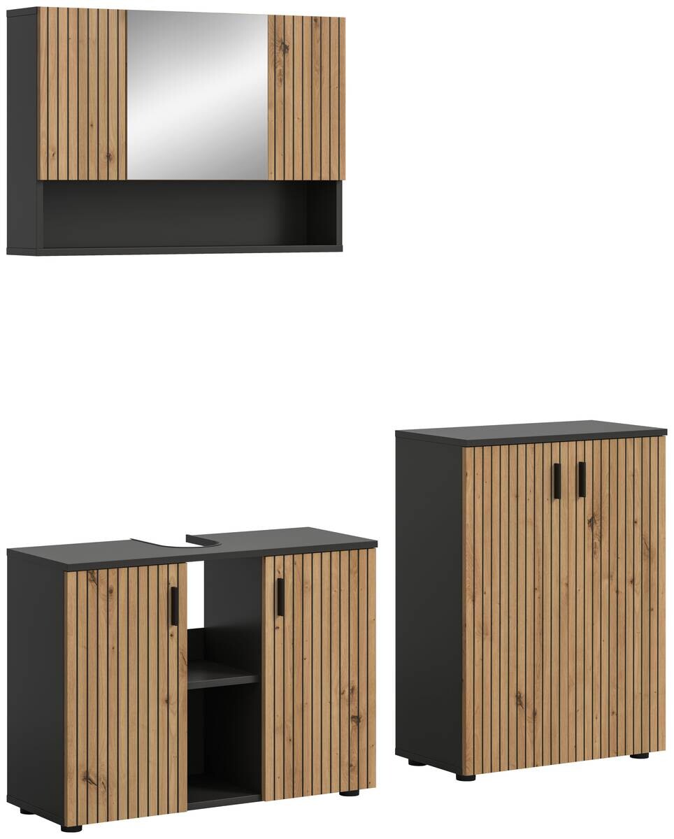 Badezimmer-Set Mone Basalt Nachbildung Artisan Oak Nachbildung B/H/T: ca. 155x180x30 cm