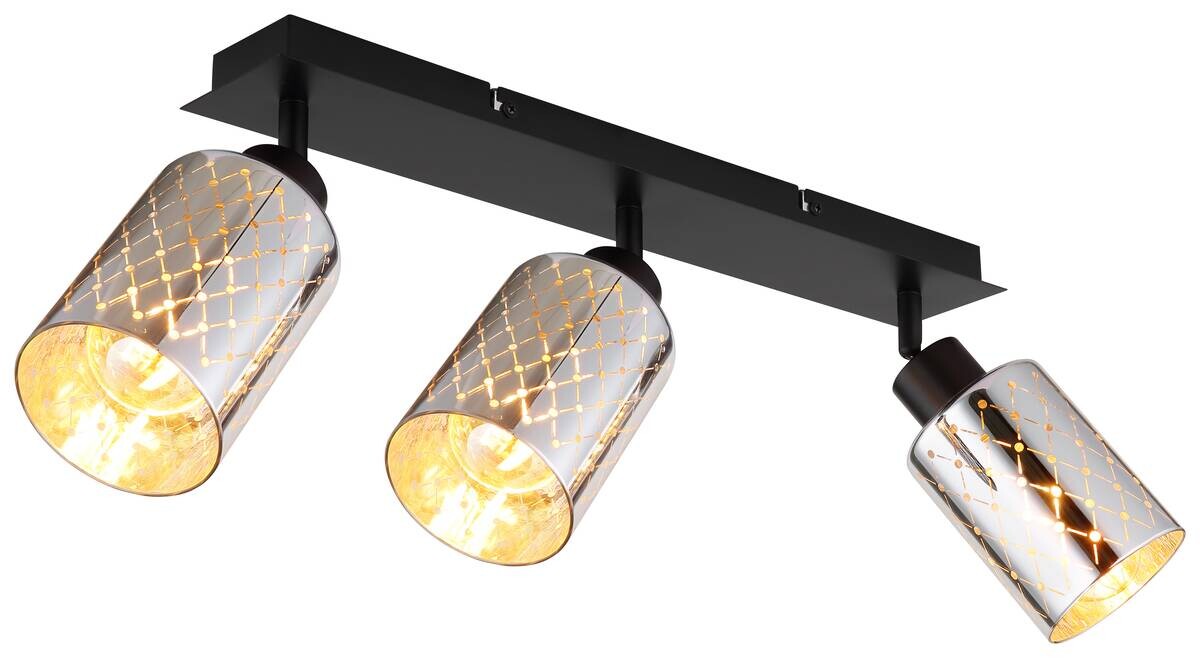 GLOBO Strahler Chrom mattschwarz klar Metall Glas B/H/L: ca. 9x22x66 cm E27 3 Brennstellen