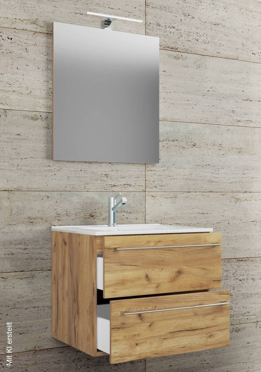 Waschplatz 3tlg-Badinos Eiche Honig Nachbildung weiß B/H/T: ca. 61x52x46 cm