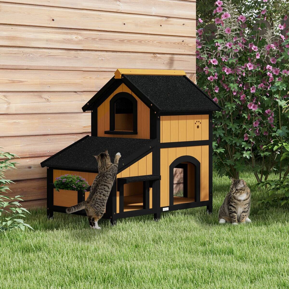 PawHut Katzen-Zubehör gelb Holz B/H/L: ca. 65x96x85,5 cm