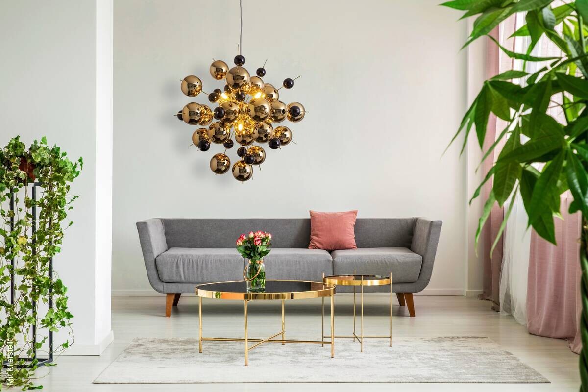 Näve Leuchten Pendelleuchte 7026458 gold Glas Metall B/H/T: ca. 65x150x65 cm G9 10 Brennstellen