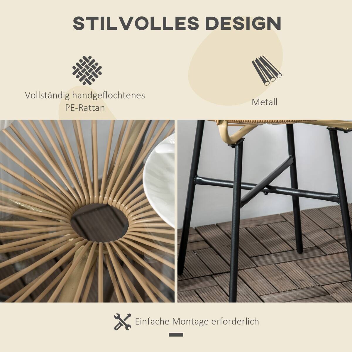 Outsunny Beistelltisch beige Eisen B/H/L: ca. 50x50x50 cm
