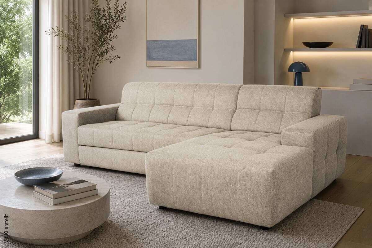 Ecksofa mit Bettfunktion beige Flachgewebe B/H/T: ca. 267x93x163 cm