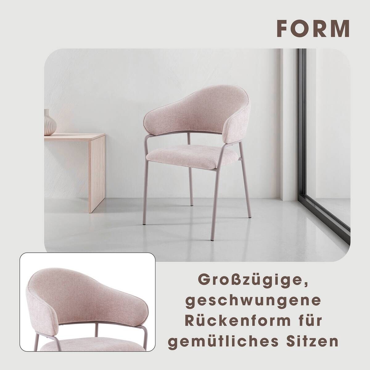 Stuhl CURVE, 2er-Set taupe Stoff B/H/T: ca. 60x86x58 cm