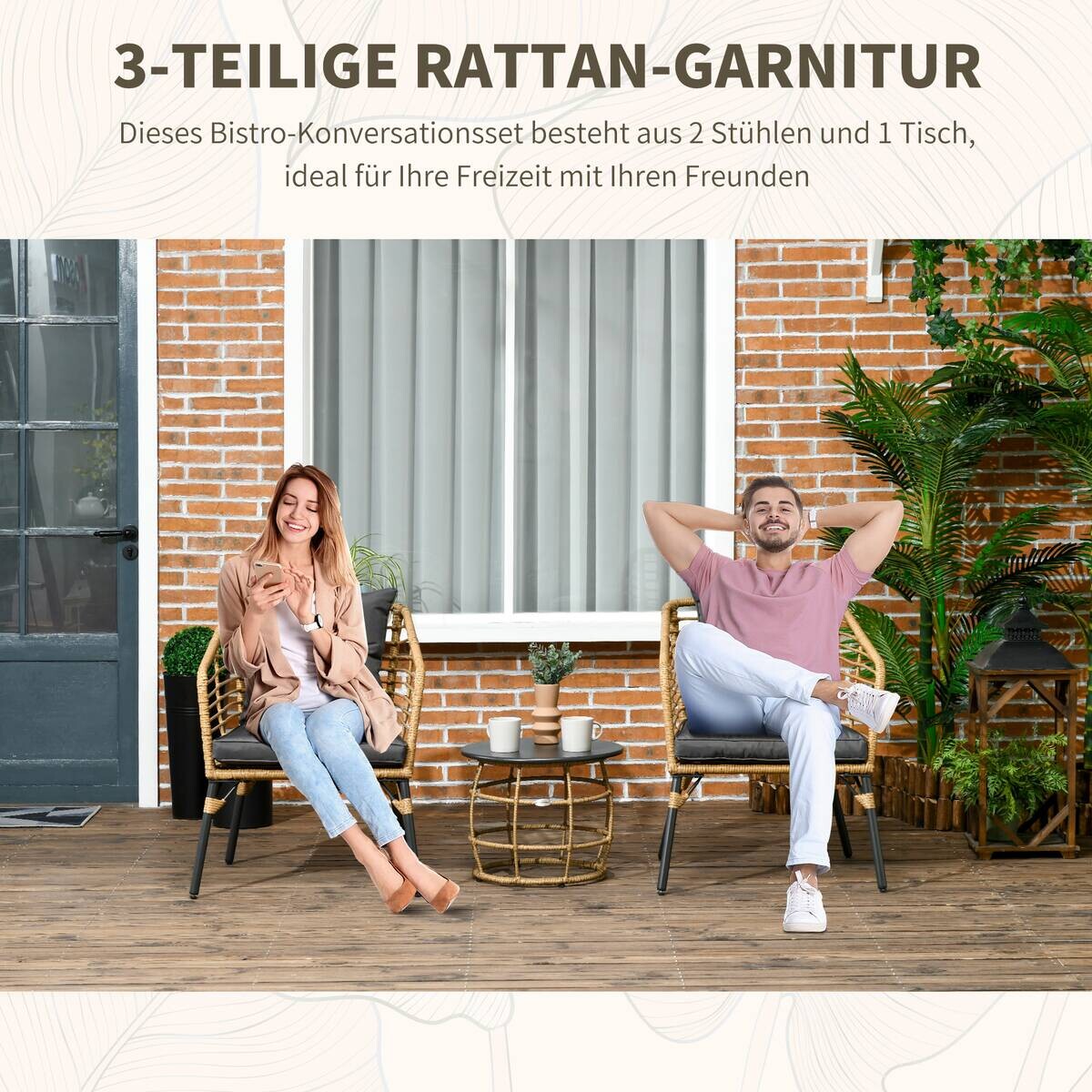 Outsunny Sitzgruppe dunkelgrau Edelstahl B/H/L: ca. 65x62x78 cm