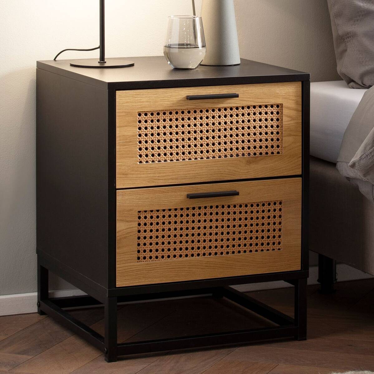 Nachtkonsole schwarz Eiche Optik B/H/T: ca. 45x55x45 cm