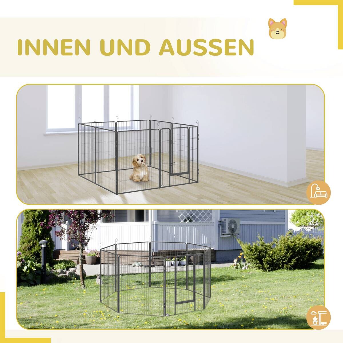 PawHut Gehege grau Edelstahl B/H/L: ca. 320x320x100 cm