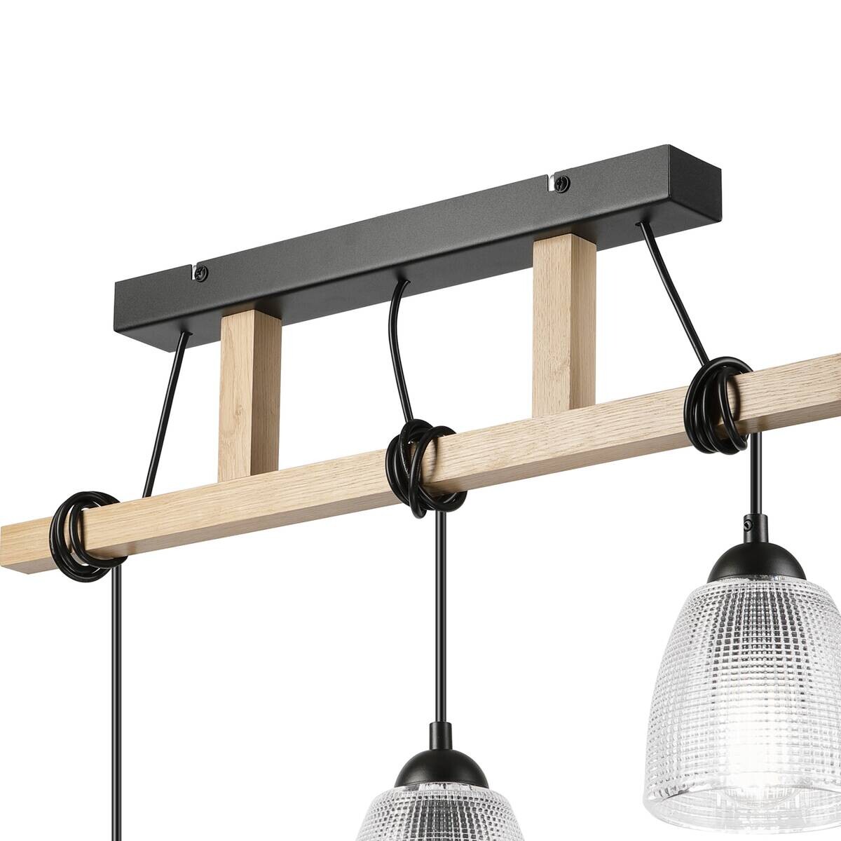 Lamkur Pendelleuchte Eiche Stahl B/H/L: ca. 60x88x60 cm E27 3 Brennstellen