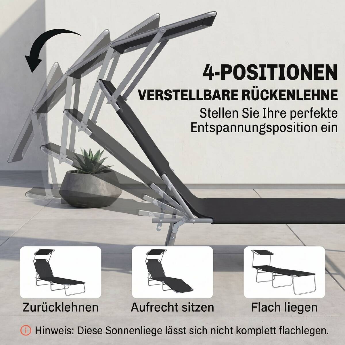 Outsunny Gartenliege schwarz Metall B/H/L: ca. 58x27x187 cm