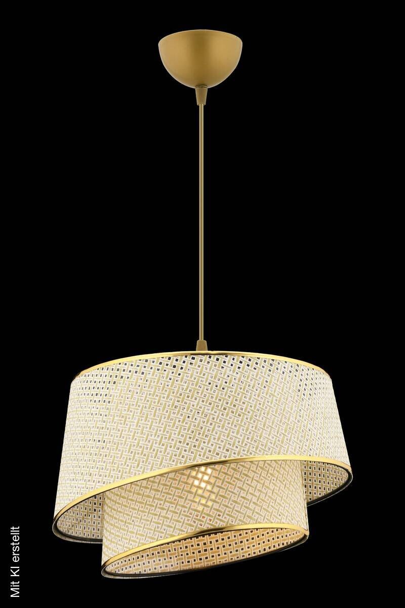 Opviq Pendelleuchte Barette gold creme Stoff Metall B/H/L: ca. 32x65x32 cm E27 1 Brennstellen