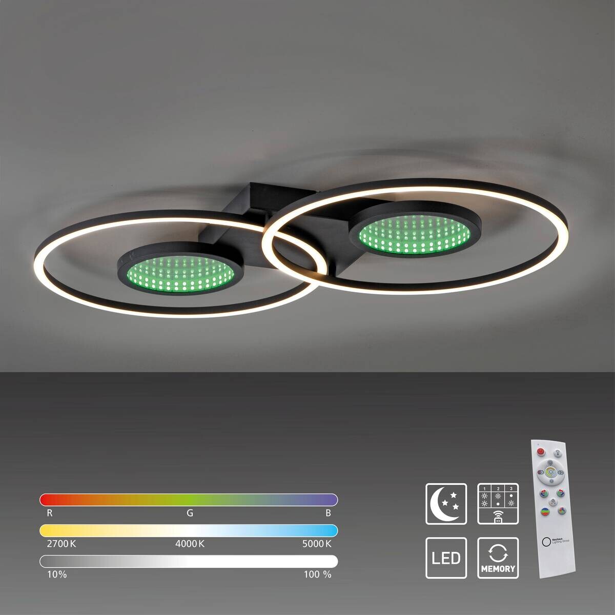 Just Light LED-Deckenleuchte Tunel schwarz weiß Kunststoff Aluminium H/L: ca. 7x70 cm 2 Brennstellen