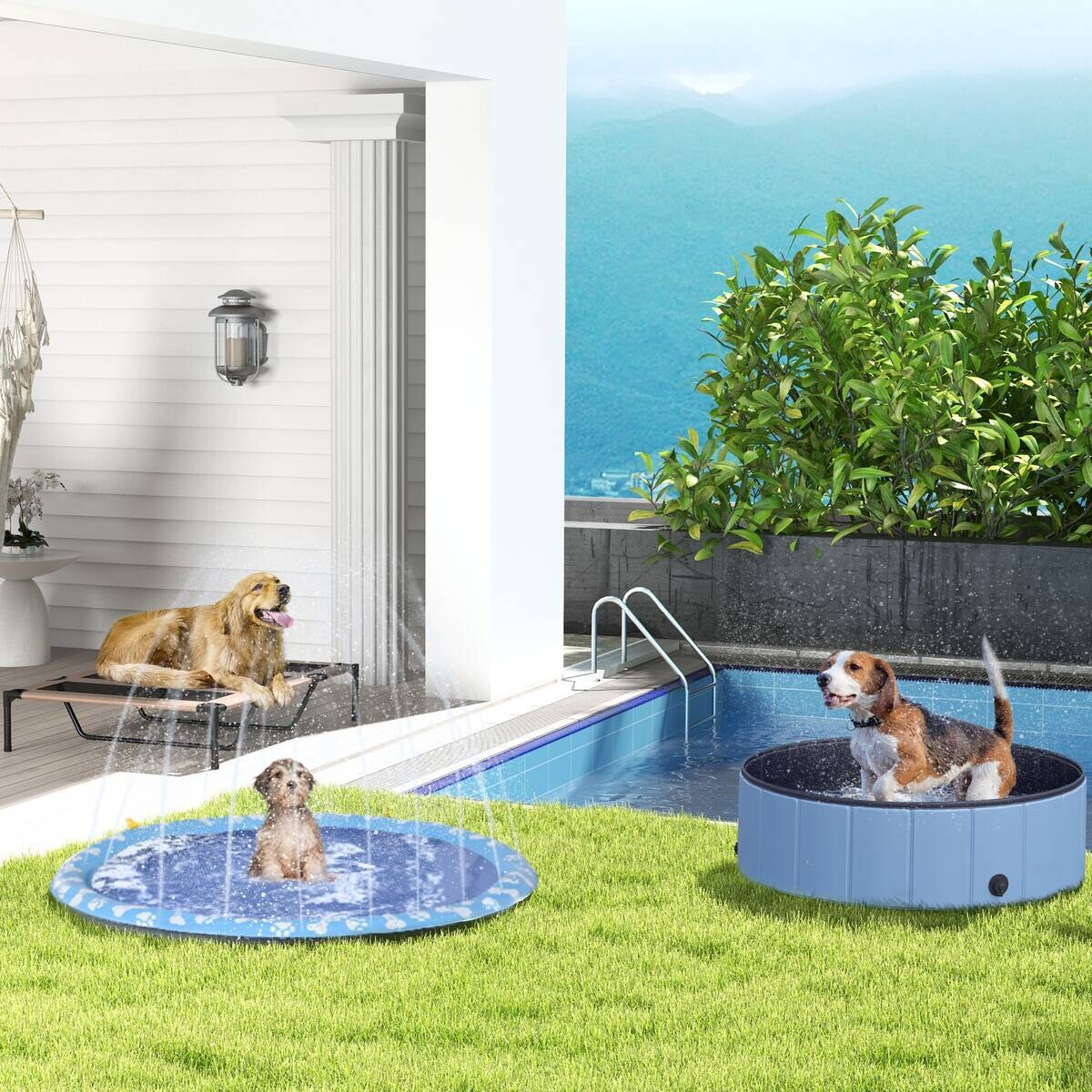 PawHut Hunde-Planschbecken blau Kunststoff B/H/L: ca. 150x1x150 cm