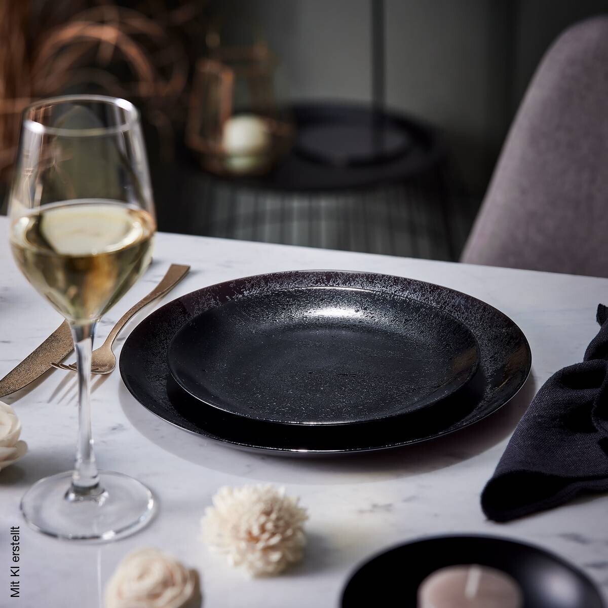 CreaTable Tafelservice Diana schwarz Glas 12 tlg.