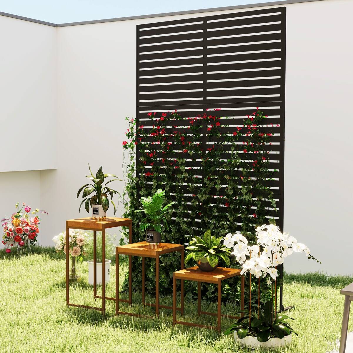 Outsunny Raumteiler schwarz Stahl B/H/L: ca. 45x198x122 cm